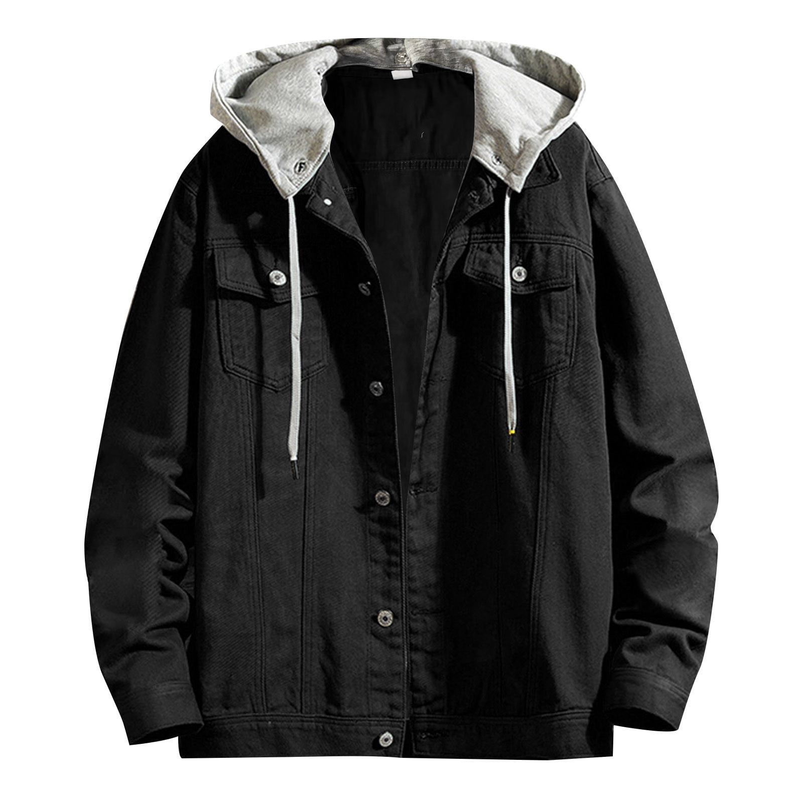 Ripped Jeans Denim Jacket Hoodie Black KaLI_store Men's Jeans