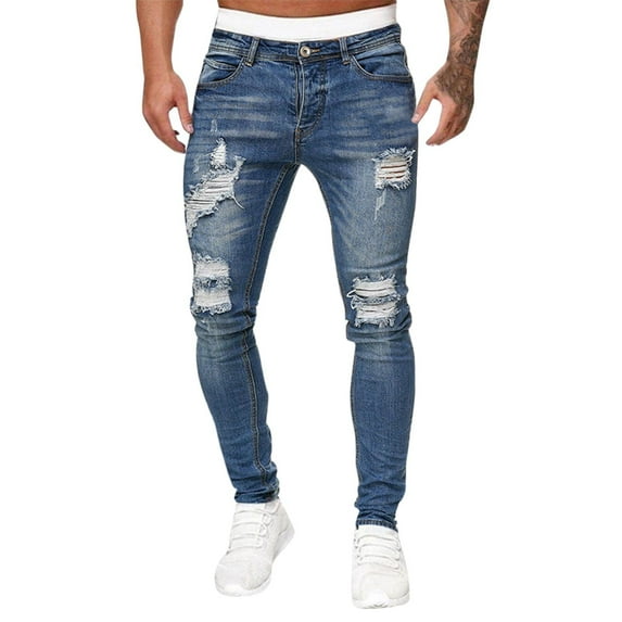 KaLI_store Men's Pants Jeans Pants Slim Fit, Fashionable Comfy Stretch Jeans Pants for Men, Skinny Jeans Stretch Fit Blue,XXL