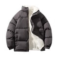 thumbnail image 1 of KaLI_store Men's Parka Jacket Men's Drawstring Hooded Puffer Jacket Zipper Parka Long Down Coat Grey,XL, 1 of 5