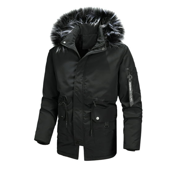 KaLI_store Men's Parkas Men's Parka Warm Winter Coat with Hood Jacket Black,XL