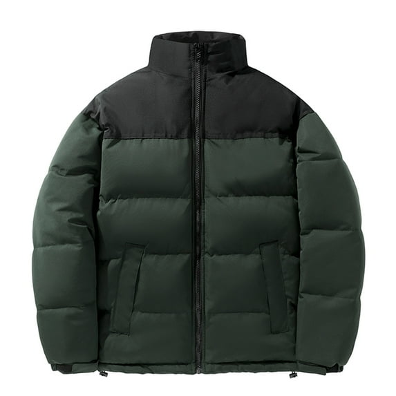 KaLI_store Men's Parkas Men's Winter Parkas Solid Color Long Sleeve Zip-Up Hooded Down Jacket Coats Green,3XL