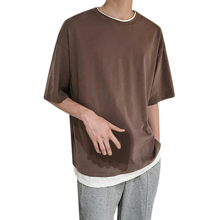 KaLI_store Men's T-Shirts Men's Loose Fit Heavyweight Short-Sleeve Pocket  T-Shirt Brown,XXL