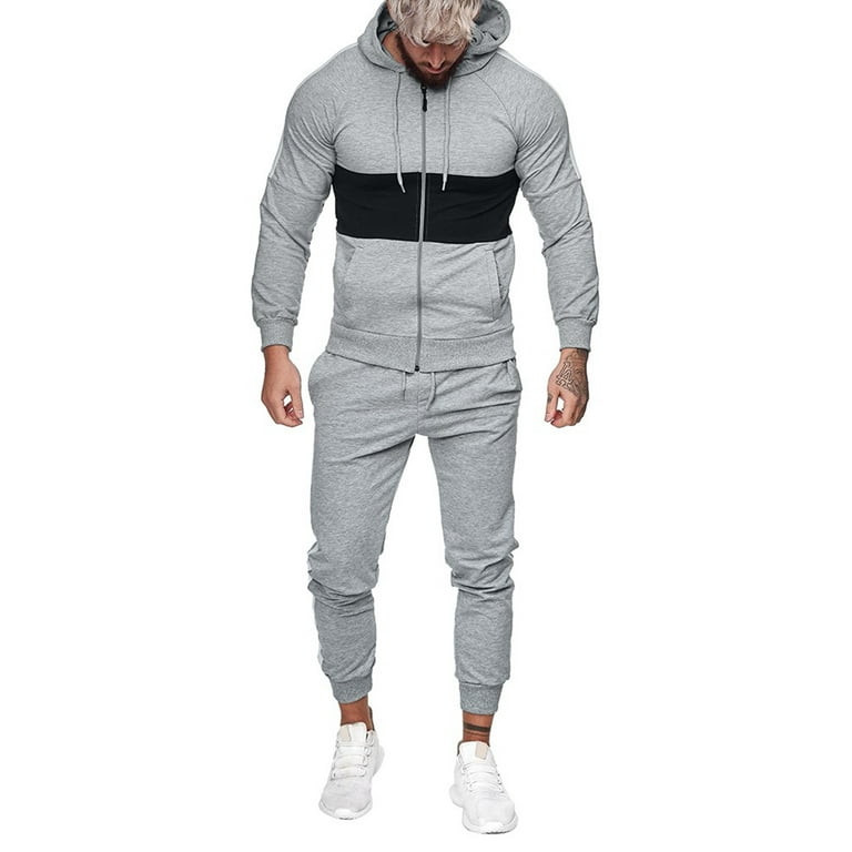 KaLI store Men s Tracksuits Men s Sweatsuit Pullover Hoodie Sweatshirt Tops and Pants Sports Tracksuit Set Grey XL