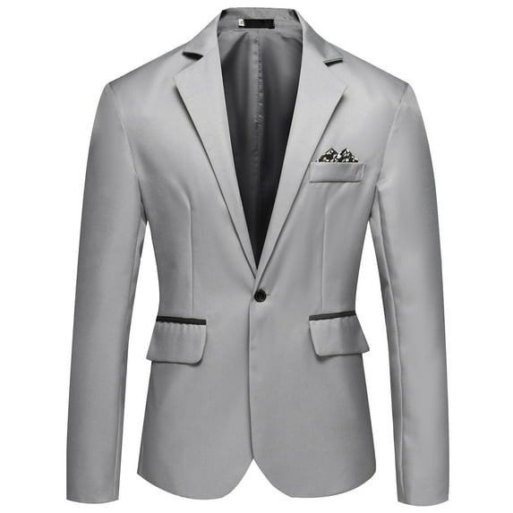 KaLI_store Mens Blazer Coat Men's Suit Jacket One Button Slim Fit Sport Coat Business Daily Blazer Grey,XL