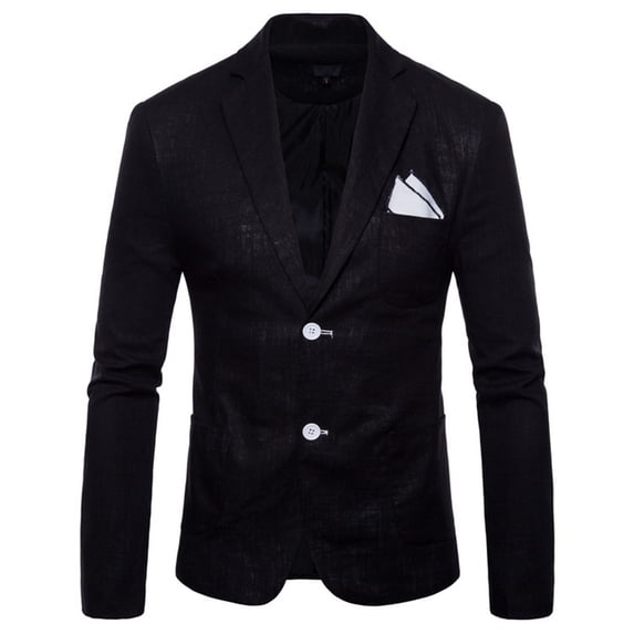 KaLI_store Mens Casual Blazer Men's Solid Color Blazers Business Casual Regular Suit Jacket Black,L