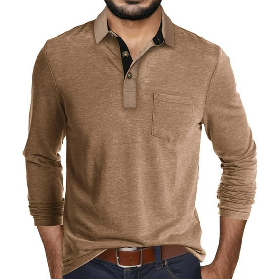 KaLI_store Mens Casual Shirts Mens Long Sleeve Running T Shirt Top Lightweight Gym Sports Running Khaki,L
