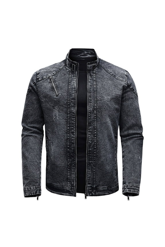 Mens Denim Jacket Jean Jacket Mens Slim Casual Patchwork Denim Jacket Black,3XL