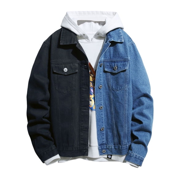 KaLI_store Mens Denim Jacket Men`s Vintage Label Collar Denim Jeans Jacket Trench Coat Blue,L