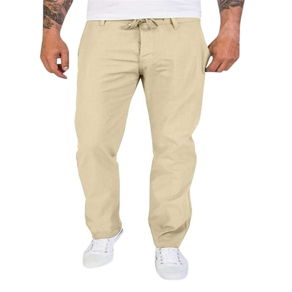 KaLI_store Mens Dress Pants Mens Casual Pants Loose Fit Straight Legs Elastic Waist Trousers Beige,XXL