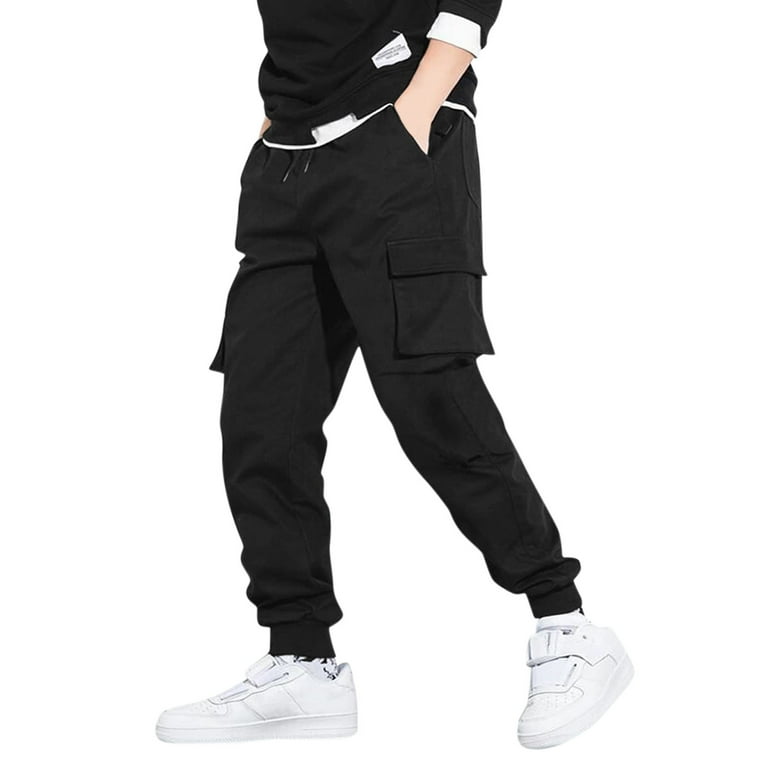 KaLI store Mens Fashion Jogger Pants Slim Fit Pants Cotton Cargo Sweatpants Black S