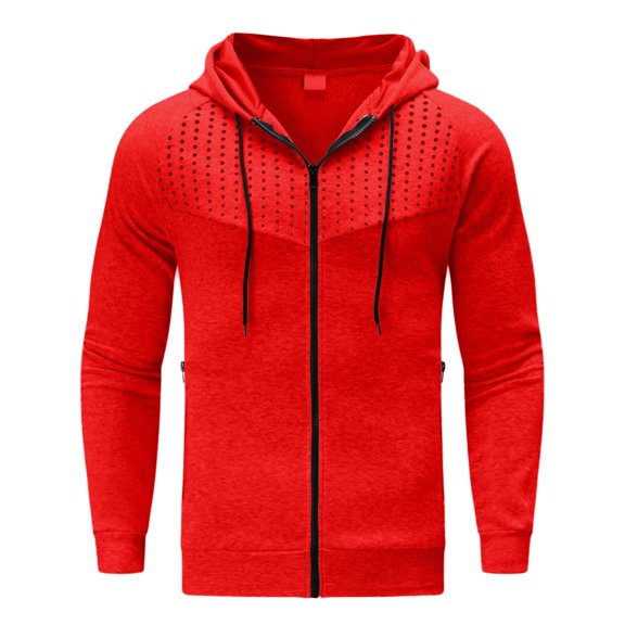 KaLI_store Mens Hoodies Graphic Men's Full Zip Hoodie Color Block hooded slim Fit Long Sleeve Lightweight Sweatshirt Red,XL