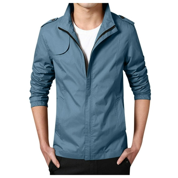 KaLI_store Mens Jacket Men's Lightweight Bomber Jacket Windbreaker Slim Fit Active Coat Outerwear Light Blue,XL