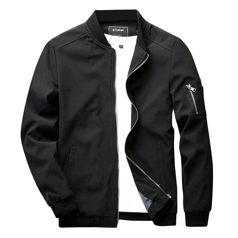 KaLI store Mens Jacket Mens Outdoor Casual Jacket Lightweight Windproof Bomber Coat Black 3XL Walmart