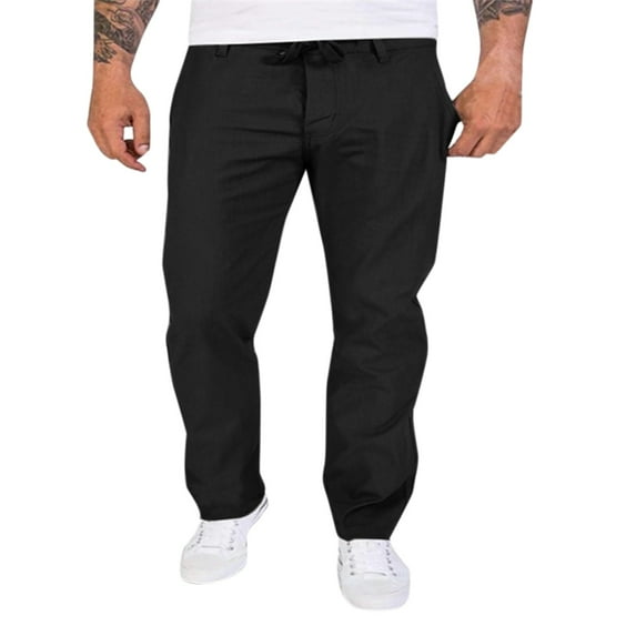 KaLI_store Mens Pants Casual Mens Casual Pants Loose Fit Straight Legs Elastic Waist Trousers Black,XXL
