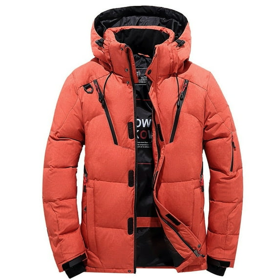KaLI_store Mens Parka Winter Coats Men Parka Jackets Mens Autumn And Winter Solid Zipper Warm Coat Orange,L