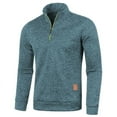 thumbnail image 1 of KaLI_store Mens Slim Fit Zip Up Mock Neck Polo Sweater Casual Long Sleeve Sweater and Pullover Sweaters with Ribbing Edge Light Blue,5XL, 1 of 5