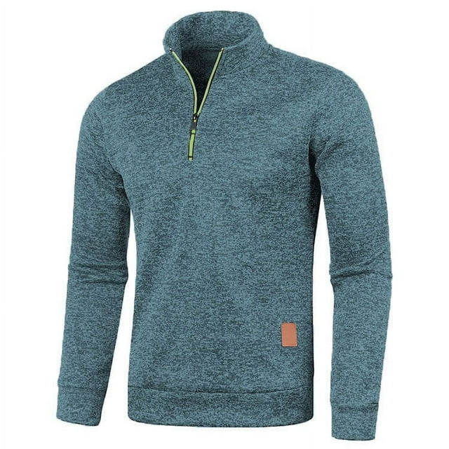 KaLI_store Mens Slim Fit Zip Up Mock Neck Polo Sweater Casual Long Sleeve Sweater and Pullover Sweaters with Ribbing Edge Light Blue,5XL