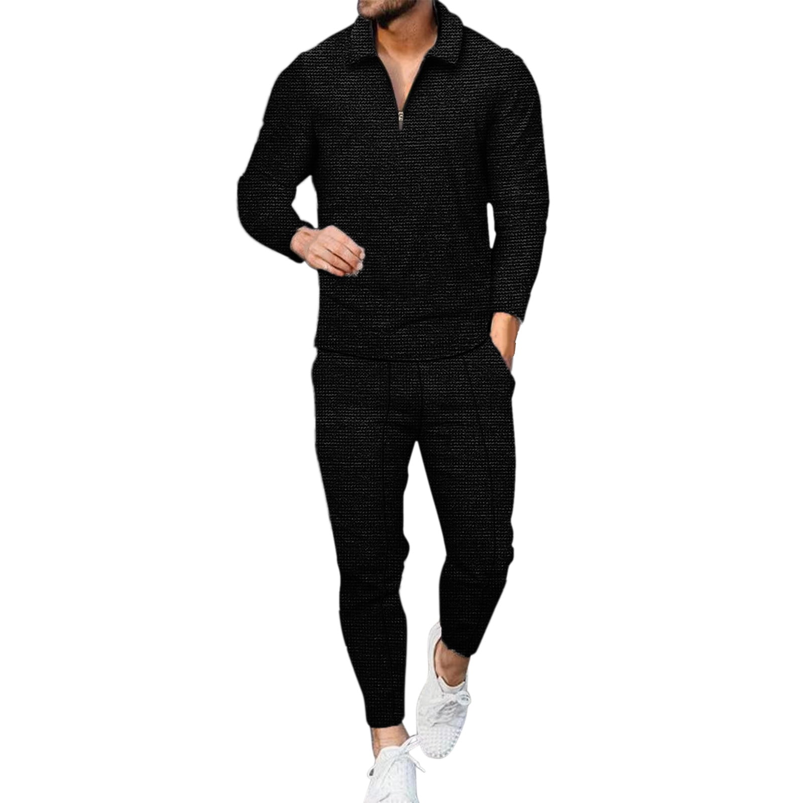 KaLI_store Suits for Men Fashion Men's Tracksuit 2 Piece Half-Zip Polo  Sweatsuits for Mens Casual Running Jogging Sport Suit Sets Grey,M 