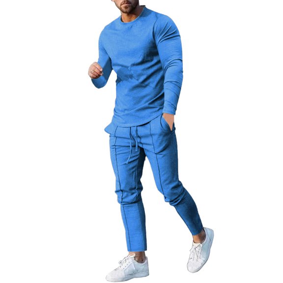 KaLI_store Mens Suits Men's Tracksuit 2 Piece Half-Zip Polo Sweatsuits for Mens Casual Running Jogging Sport Suit Sets Light Blue,3XL