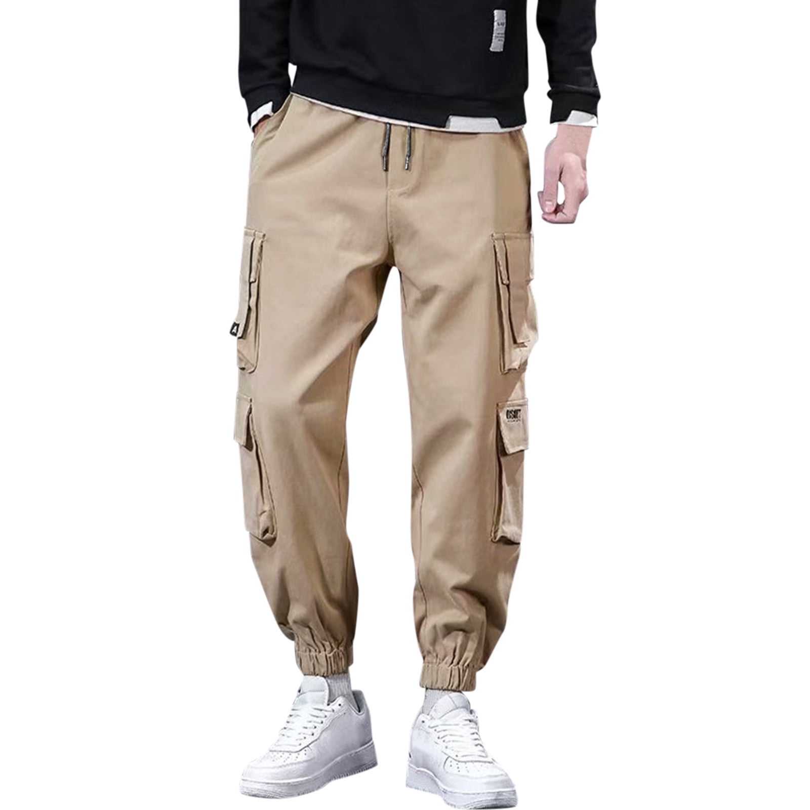 Khaki drawstring cargo joggers sale