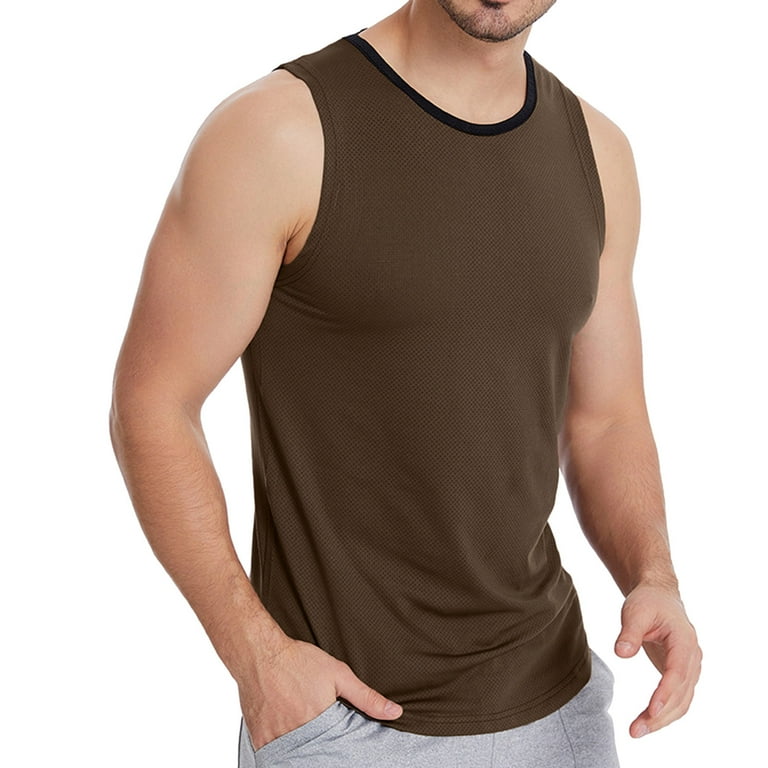 KaLI store Mens Tank Top Men s Workout Tank Top Quick Dry Gym Muscle Tees Fitness Bodybuilding Sleeveless T Shirts Brown XL