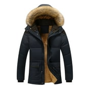 KALI_STORE Mens Winter Parkas Men Winter Warm Coat Jacket Outwear Men's Snow Parka Hooded Jacke Coat Dark Blue,4XL