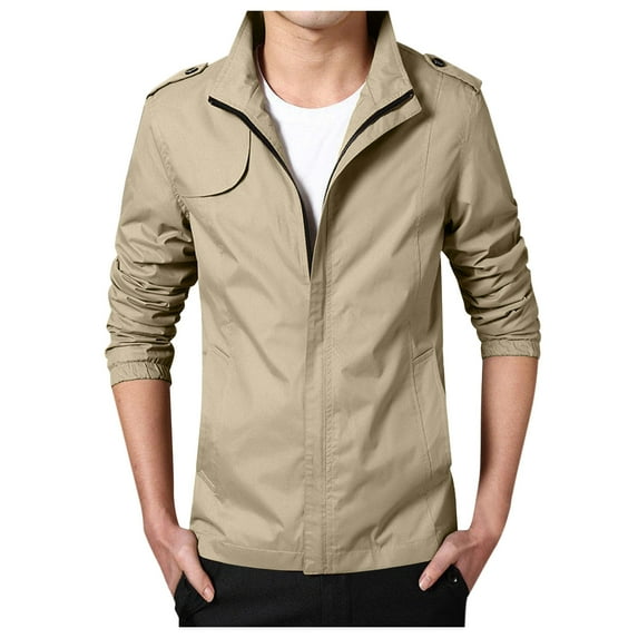 KaLI_store Mens Work Jacket Men Coat Men's Autumn Winter Casual Zipper Pure Color Thick Jacket Coat Khaki,3XL