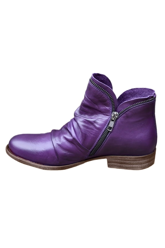 Motorcycle Boots for Women Womens Winter Boots Flat Ankle Boots Outdoor Booties Purple,9