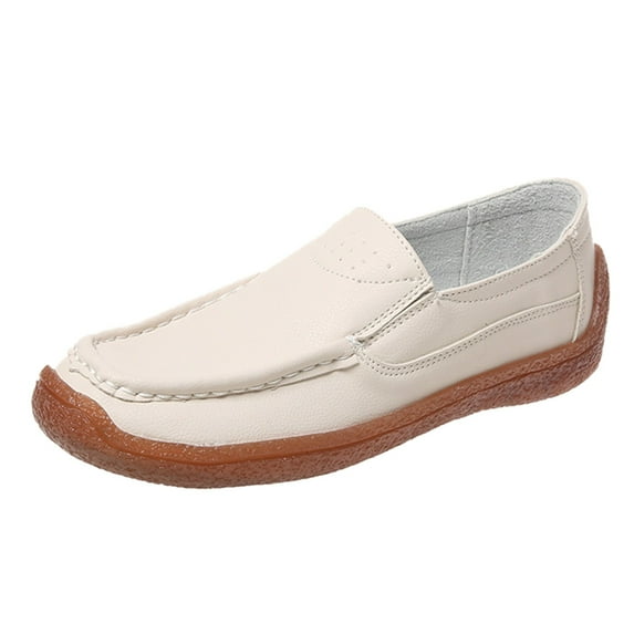 KaLI_store Non Slip Shoes for Women Women's Wendy Lace-Up Loafers Comfortable & Lightweight Ladies Shoes Beige,8.5
