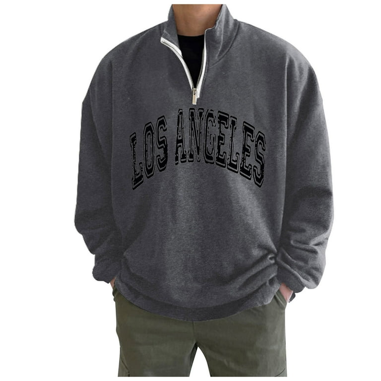KaLI store Off The Shoulder Sweatshirt Men s Letter Graphic Button Front Long Sleeve Thermal Pullover Sweatshirt with Pocket GY2 L
