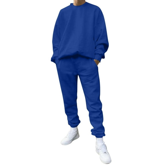 KaLI_store Outfits for Men Men's Gym Running Fitness Pants Shirt Top Long Sleeve Jacket Set 2 PCS - Workout Outfit Set Blue,XL