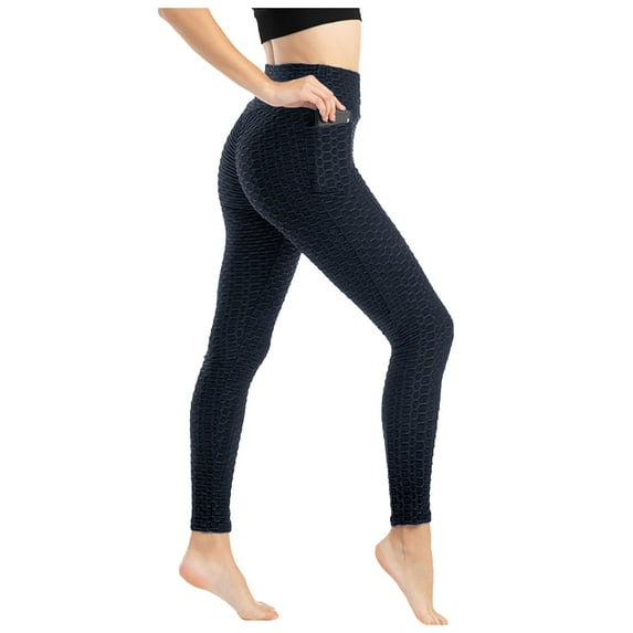 KaLI_store Pants for Women Thick High Waist Yoga Pants with Pockets, Tummy Control Workout Running Yoga Leggings for Women Navy,M