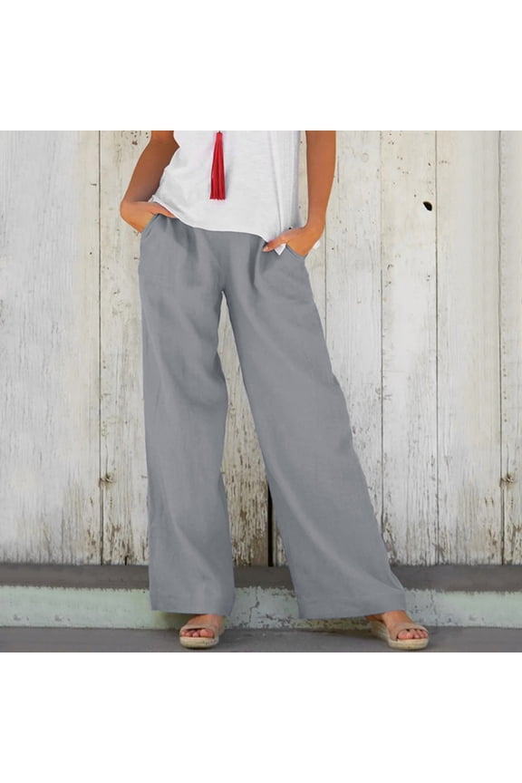 Pants for Women,Women's Elastic Waist Solid Palazzo Casual Wide Leg Pants with Pockets