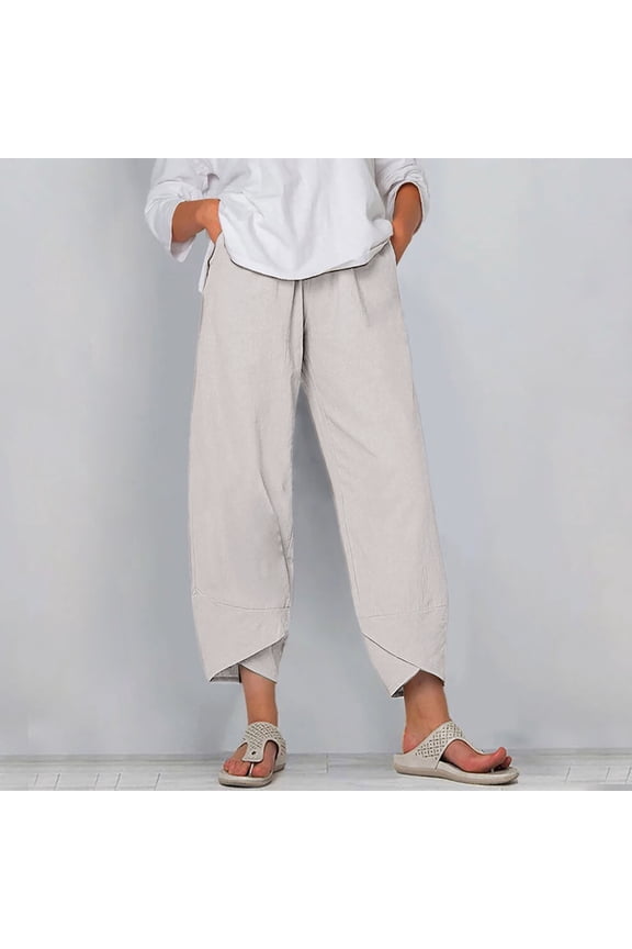 Pants for Women's Solid Color Loose Pull on Stretch Comfortable Daily Pants