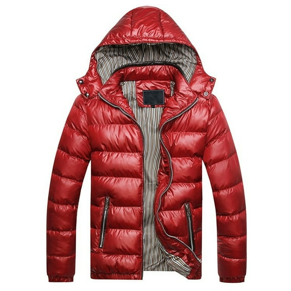 KaLI_store Parkas for Men Men Parka Jackets Mens Autumn And Winter Solid Zipper Warm Coat Red,XXL