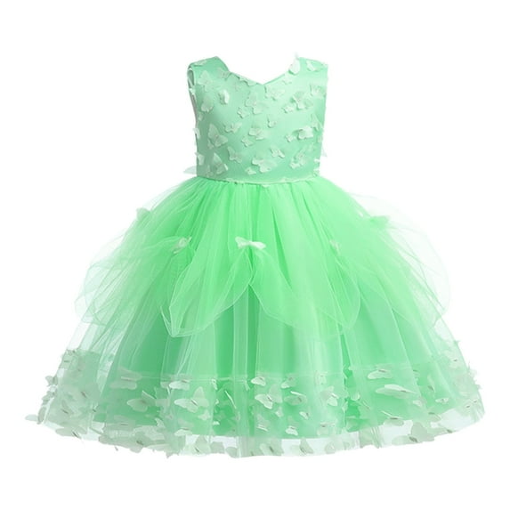 KaLI_store Party Dresses for Girls Girl Vintage Lace Pom Pom Trim Birthday Party Dress Green,6-7 Years