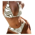 thumbnail image 1 of KaLI_store Plus Size Swimsuit for Women Womens High Neck Swimsuits Cute Striped High Waisted Bikini Sets for Women Army Green,S, 1 of 1