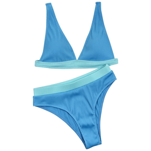 KaLI_store Plus Size Swimsuit for Women Womens High Waisted Bikini Sets Tie Knot Two Piece Swimsuits Floral Print Cutout Bathing Suits Blue,M