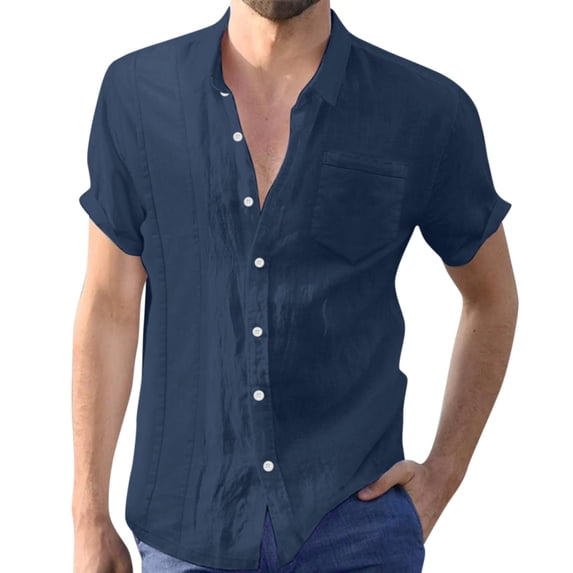 KaLI_store Shirts for Men Mens Short Sleeve Dress Shirts Regular Fit Business Casual Button Down Shirt Navy,XXL