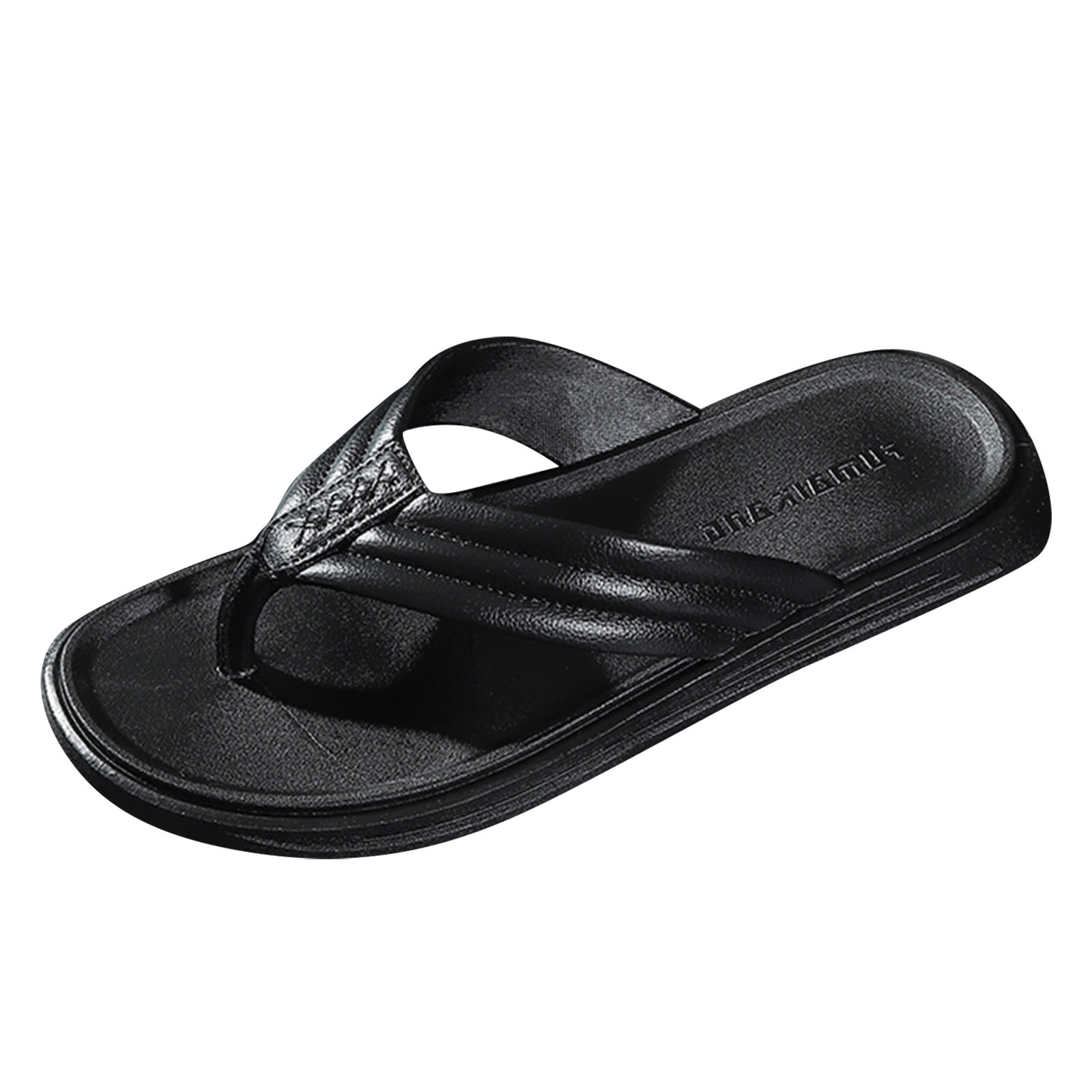 KaLI_store Shoes for Men Men's Beach Sandals, Full Grain Leather Flip-Flop  Slides, Compression Molded Footbed & Ultra-Soft Comfort Fit,Black 