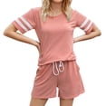 thumbnail image 1 of KaLI_store Short Sets Women 2 Piece Outfits Women's Casual 2 Piece Outfits Button Down Shirt Top Paper Bag Shorts Cotton Linen Sets Pink,XL, 1 of 5