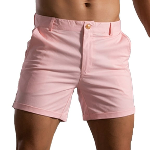 KaLI_store Shorts Men Mens Shorts Casual Drawstring Summer Beach Shorts with Elastic Waist and Pockets Pink,L