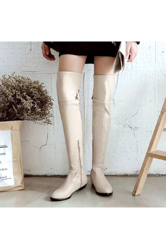 Slip On Shoes Women Women's Thigh High Block Heels Over Knee High Boots White,8