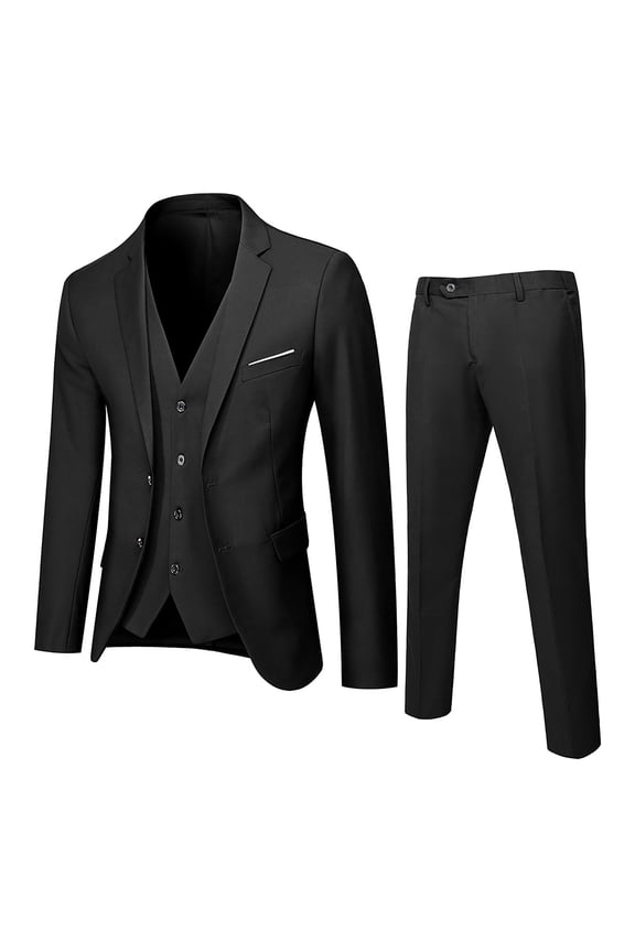 Suit for Men Vintage Retro Wedding Suits Set Slim Fit 3 Pieces Jacket Blazer Prom Mens Suit(Black,XL)