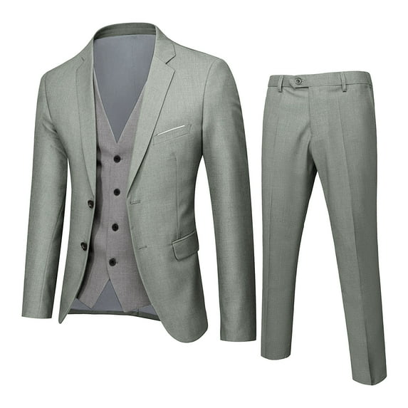 KaLI_store Suit for Men Vintage Retro Wedding Suits Set Slim Fit 3 Pieces Jacket Blazer Prom Mens Suit(Grey,XL)