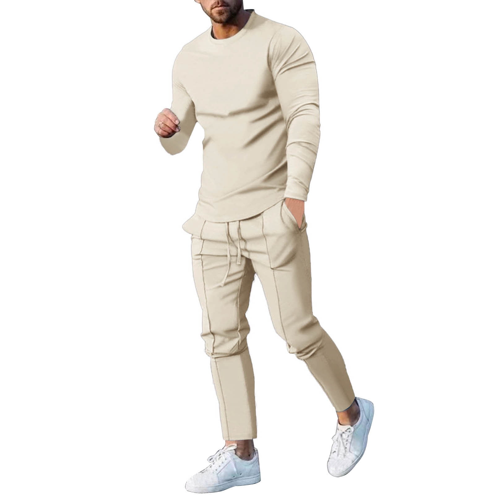 Men's Sweatsuits Casual 2 Piece Hooded Outfits Hoodies and Pants Suits Lace  Up Long Sleeve Suits Solid Color Sets(Beige,Small) at  Men's Clothing  store