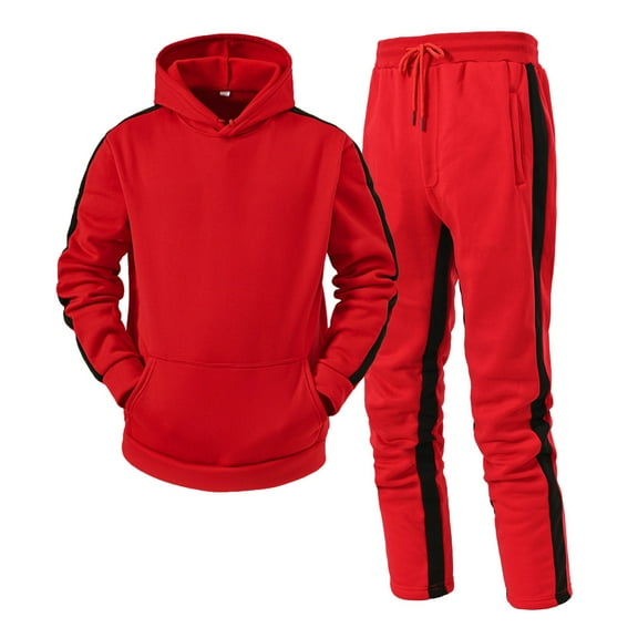 KaLI_store Sweatsuits for Men Suits For Men Set 2 Piece Hoodie Jogger Long Sleeve Sweatsuits Hoodie and Pants Red,L