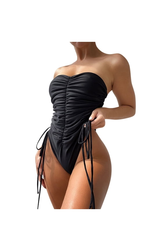 Swimsuit Women Tummy Control One Piece Swimsuit for Women Tummy Control Retro V Neck Bathing Suits Black,M