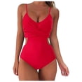 thumbnail image 1 of KaLI_store Swimsuit Women Women Plus Size One Piece Swimsuit One Shoulder Bathing Suits Tie Front Cutout Swimwear Red,XXL, 1 of 5