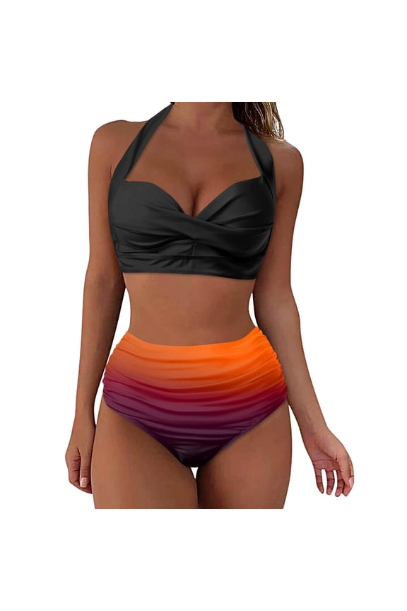 Swimsuit Women Women's Bikini Sets Two Piece Swimsuit High Waisted V Neck Twist Front Adjustable Spaghetti Straps Bathing Suit Red,M